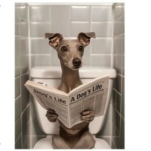 NWT Gray Whippet Greyhound IG Dog on Toilet Canvas Print 12x16